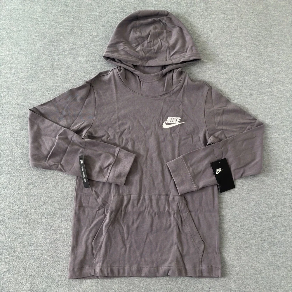 Nike Boys Sportswear Hooded T-Shirt Grey Cotton Jersey Hoodie L AQ9415-027 NEW